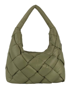 Soft Puffy Woven Shoulder Bag Hobo JYE0468 OLIVE